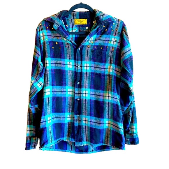 Swarovski Studded Blue and Purple Vintage Flannel Upcycled Country West… - Picture 3 of 7